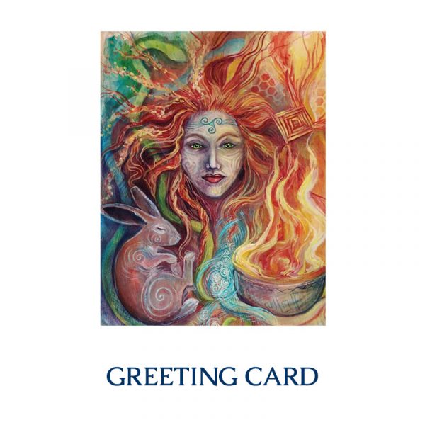 Greeting card featuring the Celtic goddess Brigid; artwork by LTZ